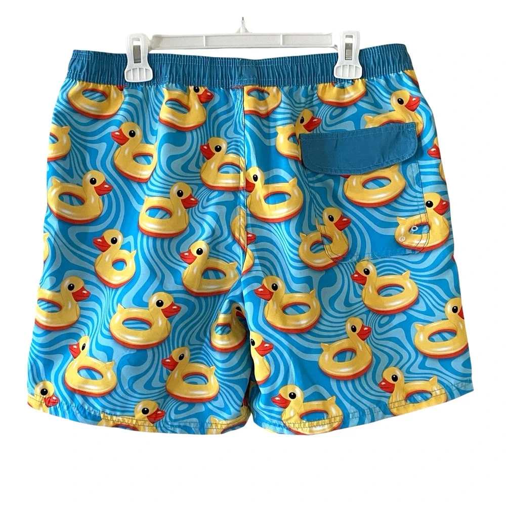 NEFF Mens Size Large Blue Yellow Rubber Duck Board Shorts Swim Trunks Pockets